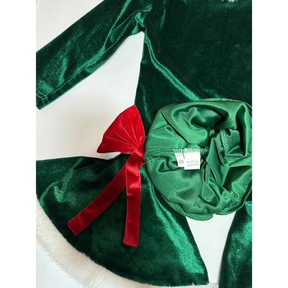 Two Piece Christmas Green Velvet Shirt and Bell Bottom Pants size 90 - Picture 4 of 5